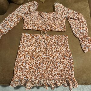 Floral Brown Skirt Set